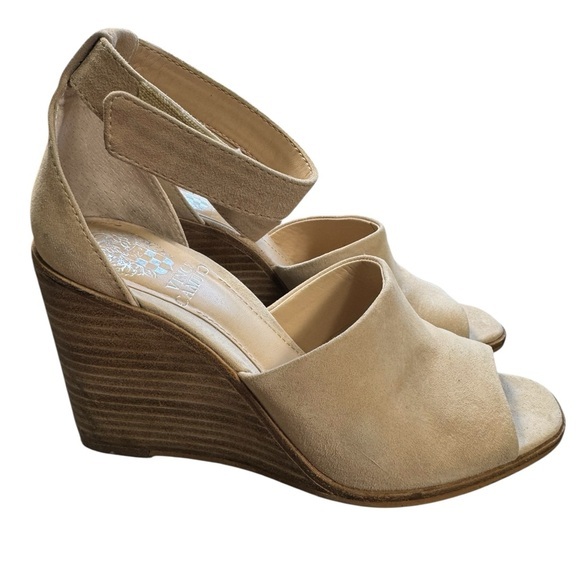 Vince Camuto Tan Wedges with Peep-Toe and Cut-Out Design - Picture 1 of 4